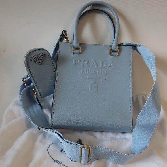 Authentic Prada Celeste Saffiano Lux Logo Embossed Small Crossbody Tote Handbag - Picture 5 of 16